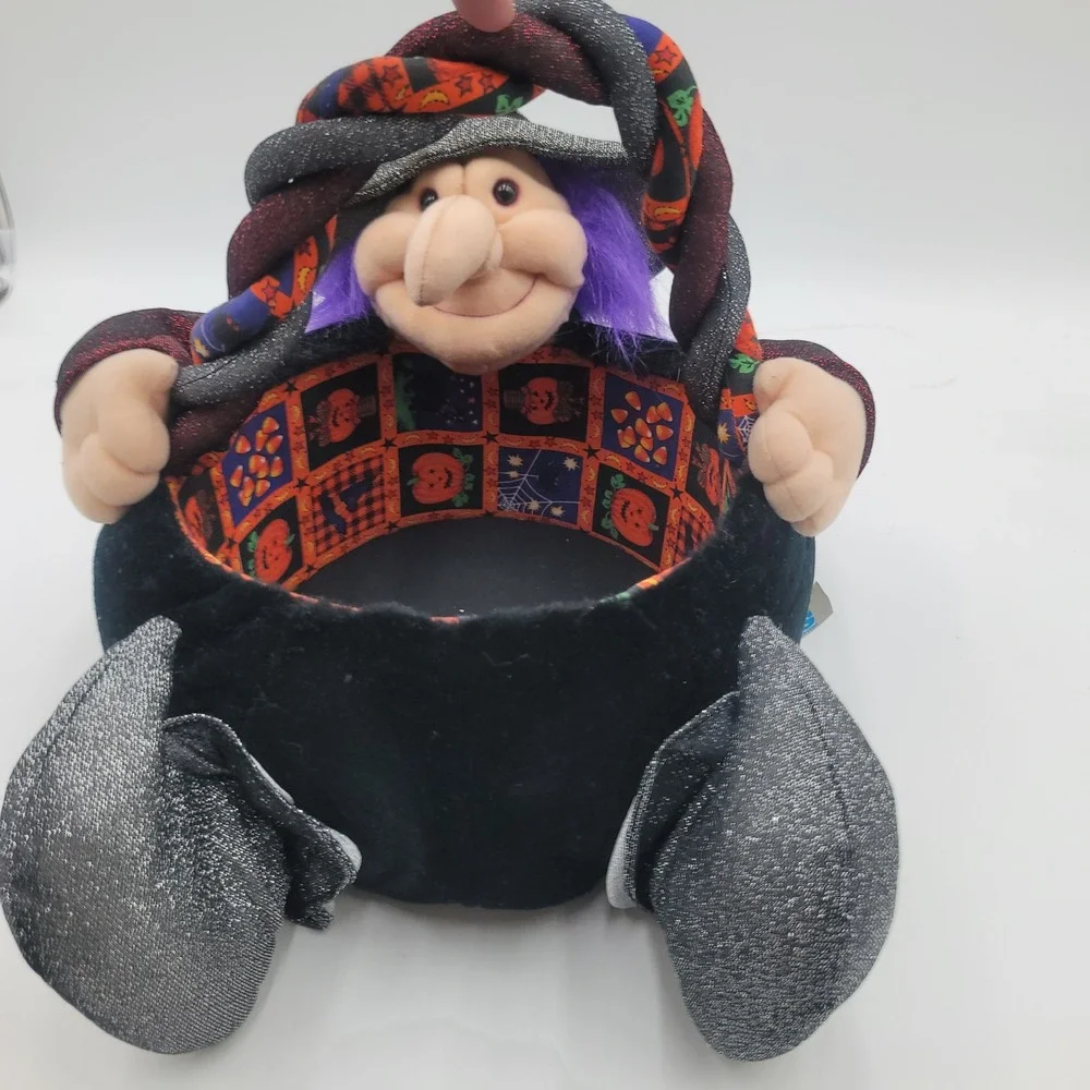 VTG Kids of America Corp Plush Witch Cauldron Halloween Basket Purple Hair 2000
